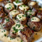 Garlic Butter Steak Bites with a Rich Parmesan Cream Sauce