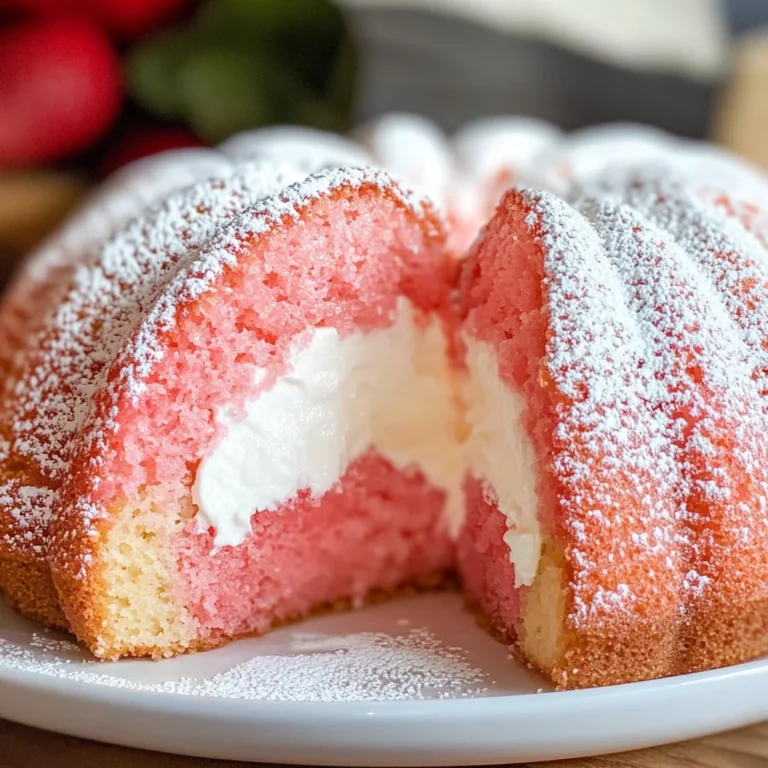 Strawberry Bundt Cake with Marshmallow Cream Filling